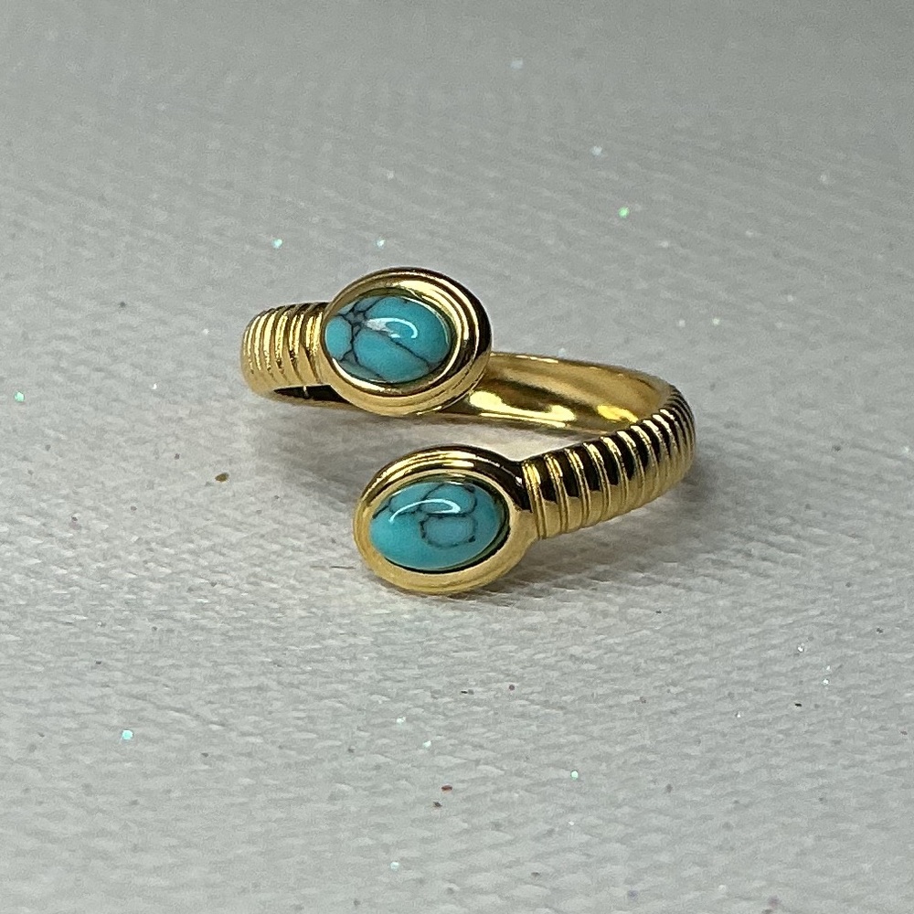 💙Gold Simulated Turquoise Serpentine Open Wrap Ring
